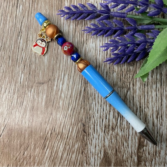 Handcrafted Santa Stitch Pens Beaded Unique Artisan Gifts Office Accessories - Picture 3 of 8